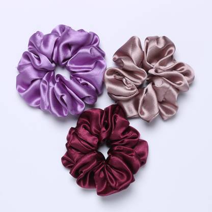 sazzle Silky Satin Large Shiny Hair Scrunchies Combo Hairbands Pack of 3 Rubber Band  (Purple) at Rs. 50