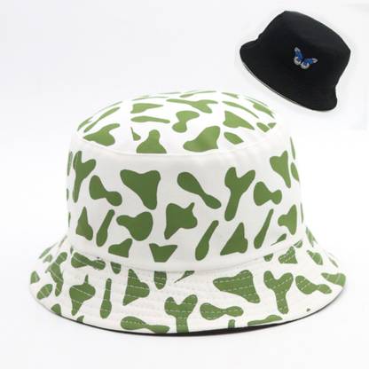 Highever latest cow design Reversible cotton Butterfly Embroidered Bucket Hat for Women
