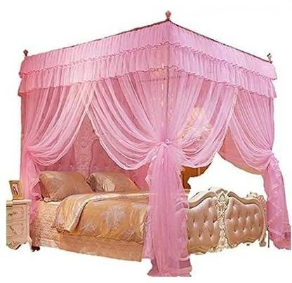 YEEBAY Polyester Adults Washable Pink 59" W*78" L*82" H, 4 Corner Canopy Bed Curtain Bedroom Decoration King Bed Mosquito Net