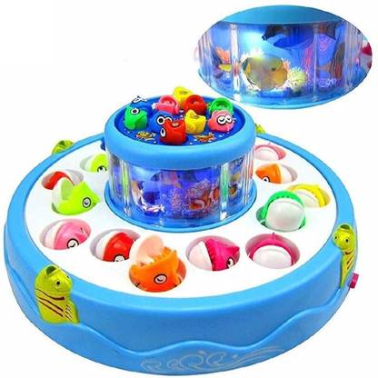 MyneeMoe ®Go Go Fishing Game With 26 Fishes, 2 Rotary Fish Pond & 4 Pods (Lights & Music)