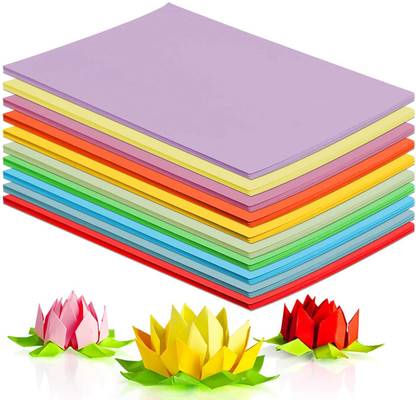 KRASHTIC A4 Virbrant Color Origama Set of 50 Sheets Art and Craft School Project 70 GSM Plain A4 70 gsm Craft paper