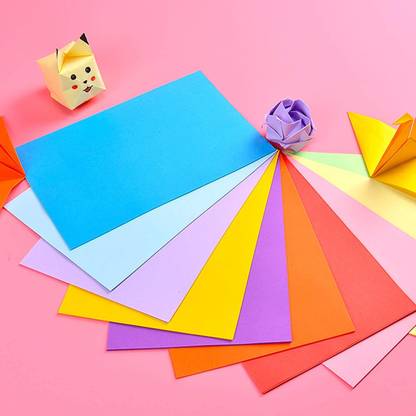 KRASHTIC A4 Color Sheets for Paper Folding Game Project, Art and Craft Double Side Color Plain A4 70 gsm Origami Paper