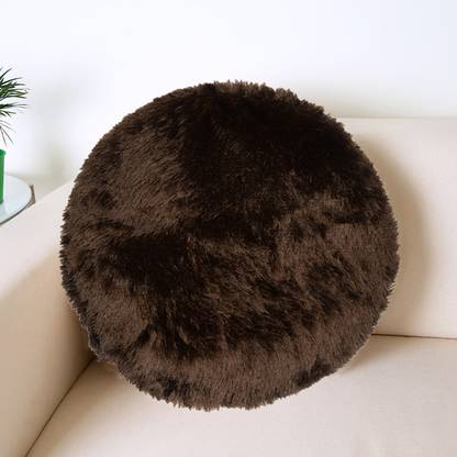 Wondershala fur round circle pillow cushion Polyester Fibre Solid Cushion Pack of 1