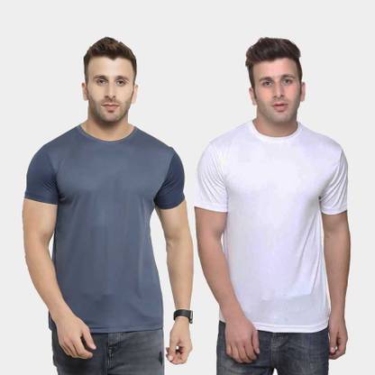 Solid Men Grey, White T-Shirt
