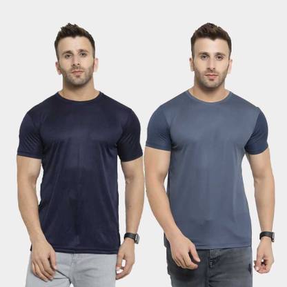 Galatea Solid Men Dark Blue, Grey T-Shirt