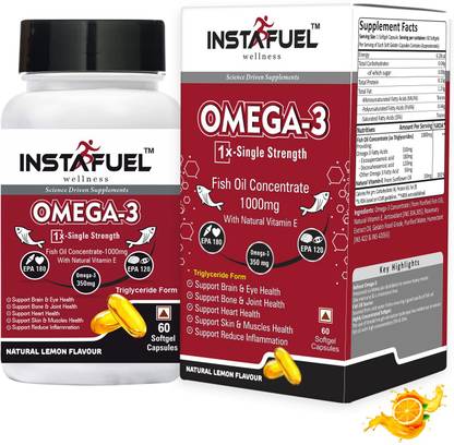 INSTAFUEL Wellness Omega-3 Fish Oil Triglyceride Form | 1000mg | 180mg EPA & 120mg DHA
