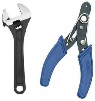 JMD Tools Adjustable Wrench Spanner with Electrical Wire Stripping and Cable Cutting Tool Wire Cutter (Pack of 2) Hand Tool Kit (2 Tools) Single Sided Open End Wrench
