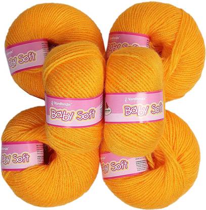 JEFFY Vardhman Original 4ply Acrylic Knitting Wool Yellow Pack of 6 Baby Soft Wool