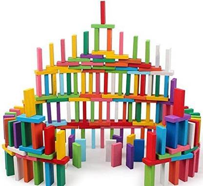 SAMPIN Domino Wooden Creative Blocks Educational Building 100 pcs Game Set for Kids