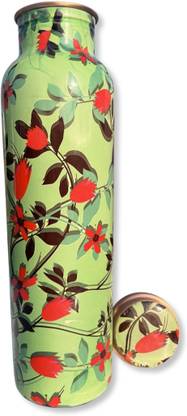 One2one Enterprises कॉपर मीना प्रिंट रेड फ्लावर डिज़ाइनर पानी की बोतल (पैक 1, 1000 ML का) 1000 ml बॉटल