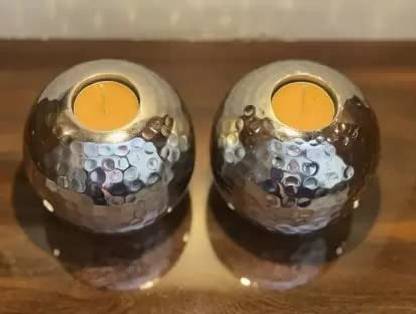 Decorneo Round Hammered T-Light Holder (Pack of 2) Aluminium Candle Holder