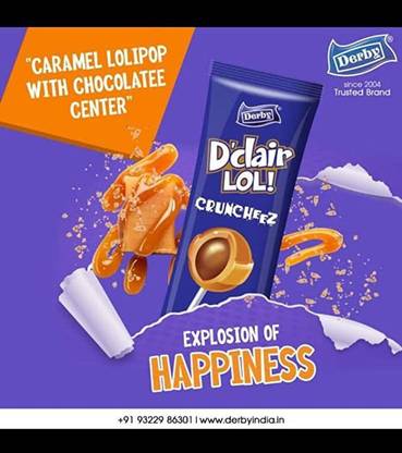 Derby Dclair Lollipop Cruncheez / Caramel Lollipop Chocolatee Center/48Pcs/504G Chocolate Flavoured Lollipop