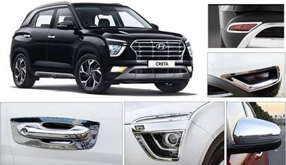 SNTP Chrome Accessories Combo Kit Compatible with Creta (2020-Present) Set of 18Pcs Chrome Hyundai Creta Front Garnish