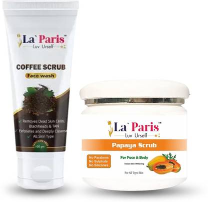 La' Paris Coffee Scrub Face Wash 100ml and Papaya Scrub 450gm