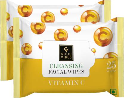 GOOD VIBES Vitamin C Cleansing Facial Wipes (25 wipes) - (Pack of 2)