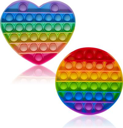 BeSo Pop it Fidget Toys, Rainbow pop it (Circle & Heart Shape) Set of 2 Pc