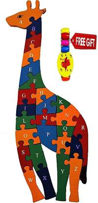 Toys Ka Story Wooden Giraffe Puzzle with Numbers (1-26) 26 Alphabets(A-Z)