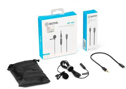 BOYA BY-M2 Omni-directional lavalier Wired Microphone With 3.5mm TRS to Lightning adpater