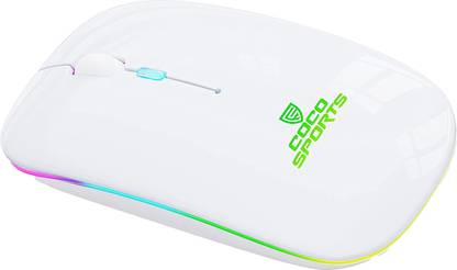 COCONUT WM20 Rechargeable Wireless Mouse with RGB LED Backlit Silent Click (White Color) Wireless Optical Mouse  with Bluetooth