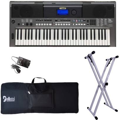 YAMAHA PSR I400 61 Keys Bag, Adaptor, and Amee Grey Stand Combo Package PSR I400 Digital Portable Keyboard