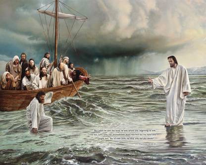 Elegance Jesus Christ walks on water painting Christian Art canvas painting Canvas 22.25 inch x 28 inch Painting