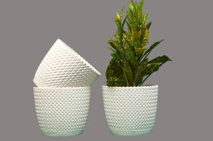 The GardenShopee Plant pots white coloured for indoor and outdoor use set of 3 Plant Container Set