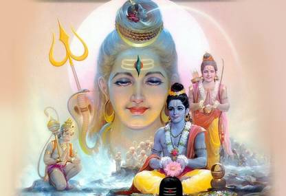Poster Bholenath Ji Lord Shiva With Shri Ram Ji With Hanuman Ji Wall Poster sl1477 (13x19 Inches, Matte Paper, Multicolor) Fine Art Print