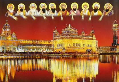 Poster Golden Temple Amritsar - With Ten Gurus 23 - Poster Large Poster sl1706 (36x24 Inches, Matte Paper, Multicolor) Fine Art Print