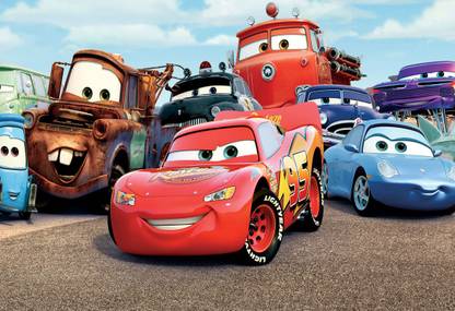 Poster Cars Car Mater Lightning Mcqueen Sally Carrera Flo Sheriff Movie Large Poster Large Poster sl1496 (36x24 Inches, Matte Paper, Multicolor) Fine Art Print