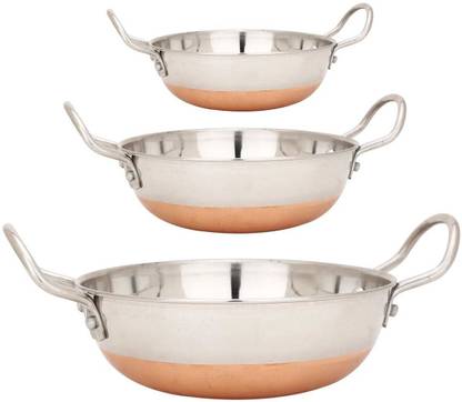 RSPTJM Stainless Steel Copper Bottom Kadhai Fry pan (2000 ML2500 ML3000 ML, Set of 3) Kadhai 30 cm diameter 6 L capacity