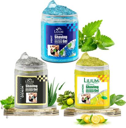 LILIUM Moisturising Non Foaming Shaving Gel, Absolute Denim, Mint and Lemon, Pack of 3