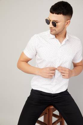 Men Printed Casual White Shirt