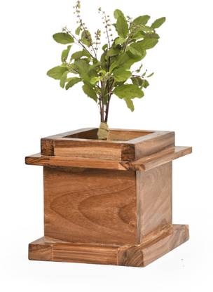 Nouven Wooden Tulsi Vrindavan Planter With Pot Plant Container Set