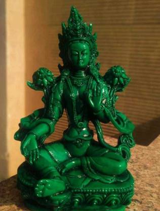 HOMENT Tibetan Buddhist Green Tara Maa Statue Goddess, 21Cm (Polyresin, Green) Decorative Showpiece  -  15 cm