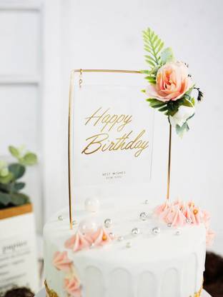 Bakewareind Happy Birthday Floral Acrylic Cake Topper,Rectangle Cake Topper