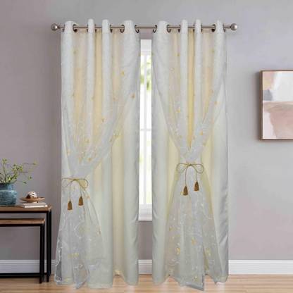 Thundershoppe 152.4 cm (5 ft) Window Tissue Blackout Curtain (Pack Of 2)