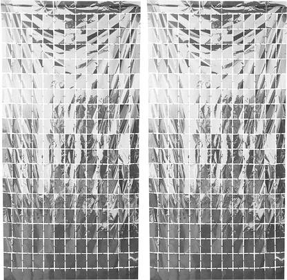 FANCY CREATION Silver Square Shape Foil Curtain (Pack of 2)