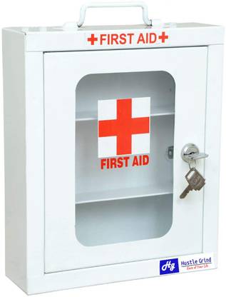 Hustle Grind First Aid Box (White) Wall-mountable Metal Emergency Kit for School, Office/Home First Aid Kit