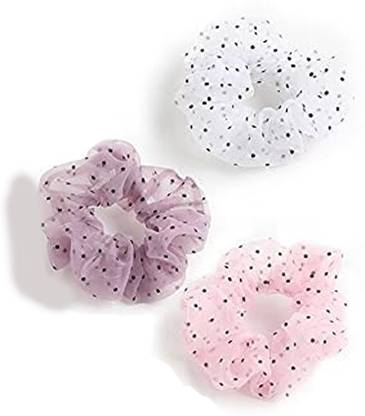 beautyitem 3 Pcs Solid Random Color Organza Dots Thin Mesh Scrunchie Women Rubber Band