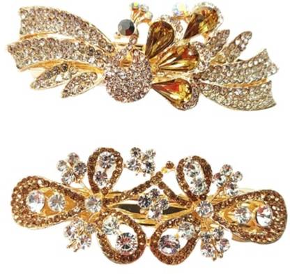 NewJainTraders Designer Handcrafted Hair Back Clip Women and Girls - Pack of 2 Clips (GS03) Hair Clip