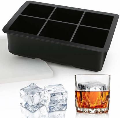Kienlix BPA Free 6 Big Mold Giant Jumbo Large Food Grade Black Silicone Ice Cube Tray