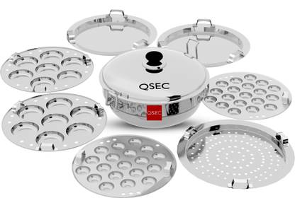 QSEC Stainless Steel 7 plateIdli,dhokla,patracooker Multi Kadai with Induction bottom Induction Idli Maker