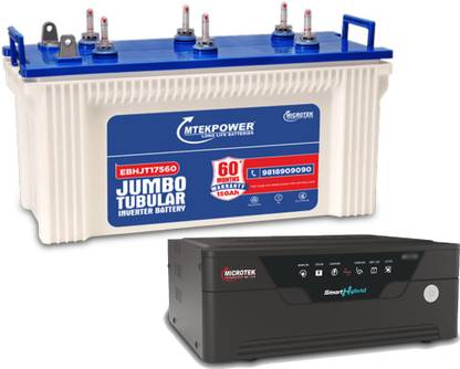 Microtek EB-HJT-17560 + Smart Hybrid Digital & Sinewave Technologies UPS Model 1275 (12V) Tubular Inverter Battery