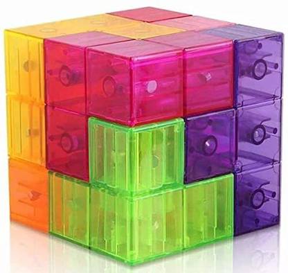 Kiditos Magnetic Blocks Cube Magic 3D Puzzle Cube Set of 7 Multi Shapes with Guide Cards