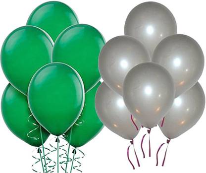 Prihit Solid Super Premium quality 50pcs balloons ( Green , Silver ) Balloon