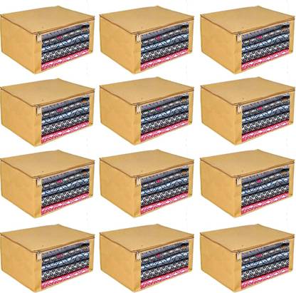 Homkom Saree Covers Saree Cover Storage Bag For Wardrobe/Closet Organiser,Beige - Pack Of 12 SAREECOVERS121