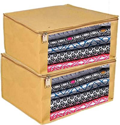 Homkom Saree Covers Saree Cover Storage Bag For Wardrobe/Closet Organiser,Beige - Pack Of 2 SAREECOVERS121