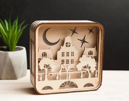 LAVNIK Shop Showpiece Light Box 3D Night Light Plywood Box Gifts Night Light Bedroom Decorative Showpiece  -  8 cm