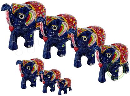 Thirumal Craft Handmade Paper Mash Elephant Showpiece Home, Office (Set of 6 Pcs, Multi-Color) Decorative Showpiece  -  14 cm