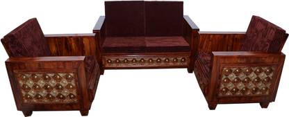 Advika Handicraft Antique Sheesham Solid Wood Brass Bakhra Sofa Set Wooden Sofa Set (2+1+1) Fabric 2 + 1 + 1 Sofa Set
